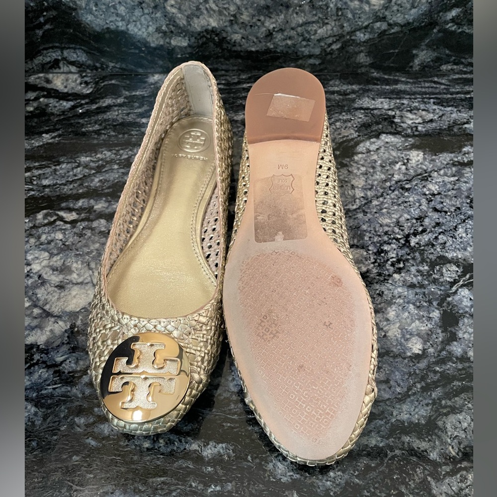 Tory Burch Gold Woven Ballet Flats - Picture 4 of 4